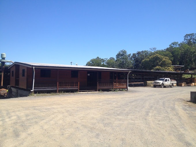 Platypus Timbers sawmill office and timber sheds at the Kuttabul yard near Mackay